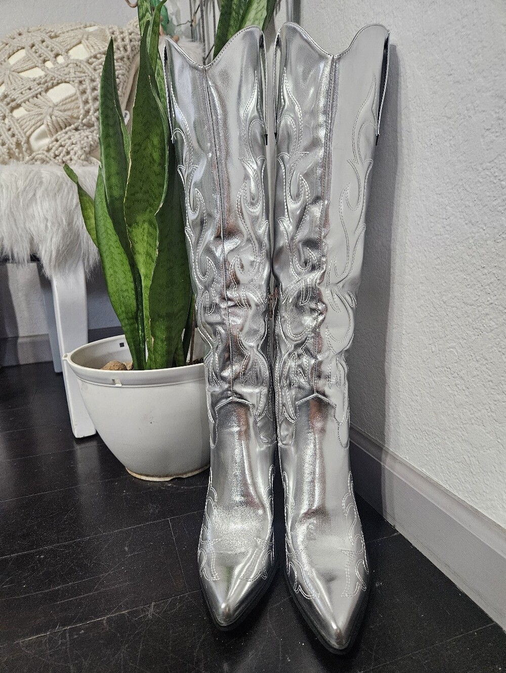 Tall Silver Metallic Tall Cowboy Boots